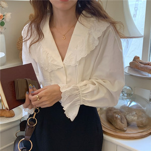 <span class=keywords><strong>Blusa</strong></span> elegante de mujer con ojales de <span class=keywords><strong>encaje</strong></span> blanco y mangas farol con cuello de <span class=keywords><strong>encaje</strong></span> personalizado de gran oferta - Product Image 2