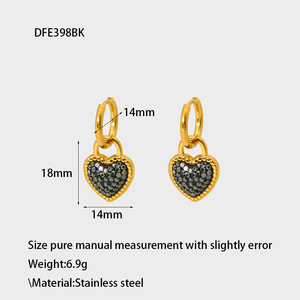 INS Niche Design Black <b>Heart</b> <b>Gold</b>-Plated Stainless Steel Versatile High-End <b>Earrings</b> for Women - Product Image 6