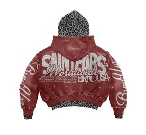 Veste vintage pour homme MICHI à double couche avec impression DTG intégrale, motif léopard, coupe ample, effet délavé à l'acide, style streetwear, avec survêtement côtelé haute densité - Product Image 6