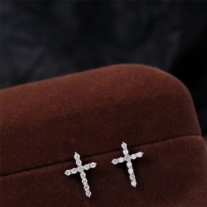 Collier et boucles d'oreilles pendantes en or pur 18 carats avec croix religieuse, bijoux fins Xinfly - Product Image 3