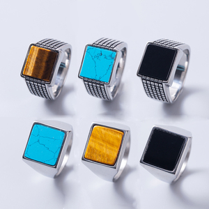 Hiphop 18K vàng đen Onyx đá vòng phụ nữ không thấm nước người đàn ông thanh nhã thép không gỉ vuông đá quý <span class=keywords><strong>Turquoise</strong></span> signet Nhẫn - Product Image 3