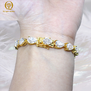 Luxury Jewelry <b>Mens</b> Bracelet 10k Gold Lab Grown Diamonds Tennis Chains 6.5inches 5*8mm Pear Cut Diamond Tennis Bracelet - Product Image 3