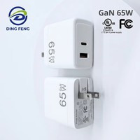 Chargeur GaN PD 65W USB-A et USB-C, adaptateur de charge rapide, spécifications américaines, pliable, certifié UL/FCC, adaptateur d'alimentation pour téléphone portable et ordinateur portable, type-C+USB