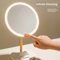 Miroir de Maquillage Personnalisé en Gros avec Finition Argentée, Lumières LED à 3 Couleurs Dimmables, Portable, Modèle de Coiffeuse de Bureau Rotatif