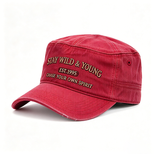 Casquette Cadet en Coton Lavé Style Tactique Vieilli Vintage, Chapeau Plat Brodé en Toile pour Activités de Plein Air et Quotidien - Product Image 3