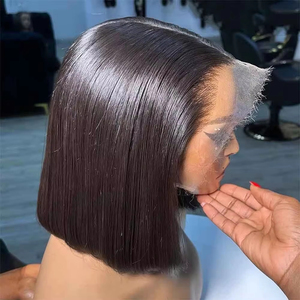 Parrucca Bob Corta 13x4 in Capelli Umani Vietnamiti, Densità 180%, Liscia, con Frontale in Pizzo, Pre-Plucked, 12-14 Pollici - Product Image 1