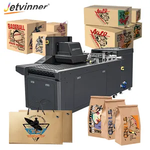 Jetvinner Pizza Box cartón corrugado bolsa de papel una impresora de inyección de tinta de un solo paso con transportador máquina de impresión multicolor