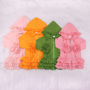 Felpa con cappuccio di nuovo Design per ragazze cappotto autunnale personalizzato in tinta unita con decorazione con volant e cerniera - Product Image 5