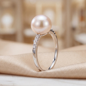 Copper Pink Freshwater Pearl Ring CZ Shoulder Pave Solitaire Elegant Pearl Jewelry for Women Wedding Engagement <b>Gift</b> - Product Image 3