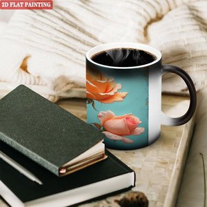 Mug en céramique Heat Reveal 11oz, noir givré, tasse magique avec motif de rose pour café et thé - Product Image 3
