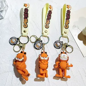 New Anime Kawaii Garfield Cat Keychain Pendant Car Key Chain 3D PVC Garfield Keychain