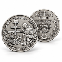 2026 Pièce commémorative de prière « La liberté n'est pas gratuite », en fer plaqué or, avec design en relief 3D et impression UV, cadeau d'hommage et de reconnaissance
