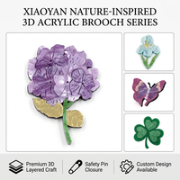 Broche Acrílico Tridimensional Inspirado en la Naturaleza |   Pin Floral de Hortensia Morada |   Broches Personalizados de Mariposa y Trébol