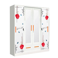 Armoire Moderne en Acier Imprimé avec Miroir et Portes Coulissantes pour Chambre à Coucher