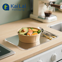 Boîtes d'emballage alimentaire jetables en papier kraft personnalisées, résistantes à la graisse, rondes, pour salades à emporter, bols à collation, couvercles en papier recyclables