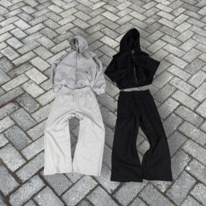 Survêtements de haute qualité en molleton français 100% coton, ensembles décontractés à capuche et pantalon de survêtement de couleur unie pour hommes - Product Image 2