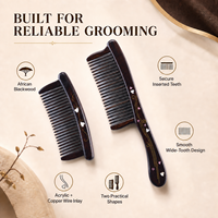 Lot de peignes en bois d'ibériol africain à dents larges avec manche en forme de croissant, personnalisables (logo, OEM, ODM) pour salons, vente au détail et cadeaux
