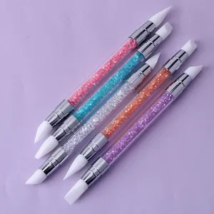 1 pièce Stylo de modelage et de pointillage à double embout en silicone, Pinceaux pour nail art, Outil à manche en strass et cristaux pour manucure gel DIY - Product Image 1