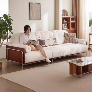 モダンシンプルなフレンチクリームレザー生地断面ソファレトロクラウドストレートローコンビネーション大小アパート用 - Product Image 5