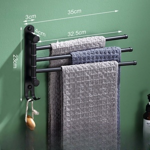 Porte-serviettes pivotant moderne mural en acier inoxydable noir avec crochets pour salle de bain, hauteur 7 pouces, design minimaliste - Product Image 3