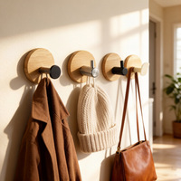 Crochets en bois de bambou pour salle de bain et cuisine, modernes, minimalistes, sans perçage, à fixation solide, pour serviettes et miroirs