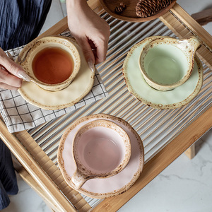 Juego de Taza y Platillo de Café Vintage, Hecho en Horno, con Asa Redonda, para Té de la Tarde, Color Sólido, Estilo de Diseño Británico - Product Image 2