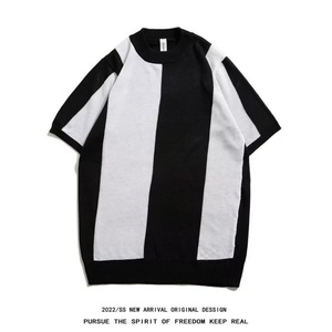 Nouveau T-shirt d'été pour homme, style européen et américain, coupe ajustée, en maille fine, à manches courtes, col rayé 3D, tendance, pour le bureau - Product Image 6