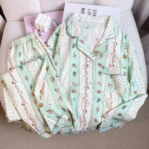 Pigiama Sexy con Stampa Floreale e Frutta per Donne, Set da Notte a Maniche Lunghe, Abbigliamento da Casa con Motivi Cartoon Carini, Stile Dolce, Vendita all'Ingrosso - Product Image 3