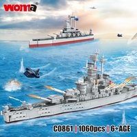 WOMA TOYS Décoration d'intérieur Cadeaux d'anniversaire pour garçons Modèle de bateau de guerre Maquette de navire de bataille Briques de construction de navires de bataille à collectionner