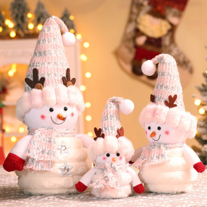 LINGKAI Red White Fabric Snowman Figurine Plush Christmas Snowman <b>Doll</b> for Holiday Home Window Display Ornament - Product Image 2