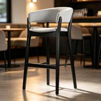 Tabouret de bar à dossier haut avec siège en tissu rembourré et pieds en bois pour bar à domicile ou restaurant
