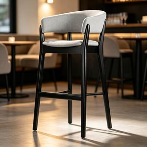 Modern High <strong>Back</strong> Bar <strong>Stool</strong> <strong>with</strong> Upholstered Fabric Seat and Wood Legs Counter Height for Home Bar &amp; Restaurant - Product Image 4
