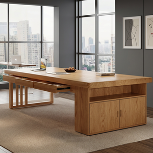 Brown Solid Wood Rectangular Executive <b>Office</b> <b>Desk</b> <b>with</b> 6 Drawers for Home Study - Product Image 3