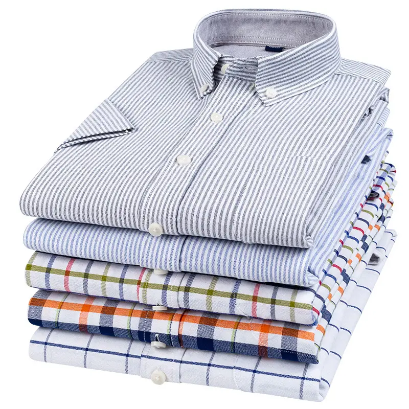 New Fashion Cotton Oxford Textile Business Casual Shirt Stand-up Collar Polo T Shirts Plaid Long Sleeve Men's Shirts