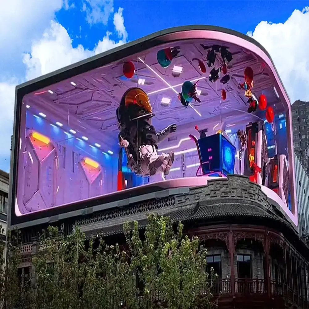 3D बिलबोर्ड आउटडोर एलईडी प्रदर्शन 90 डिग्री निर्माण कोने दीवार घुड़सवार विज्ञापन स्क्रीन साइनबोर्ड के लिए संकेत शॉपिंग मॉल