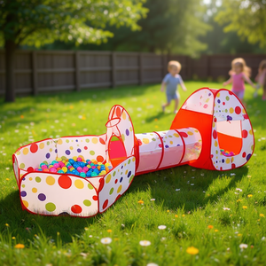 Tente de jeu 3-en-1 pour enfants avec piscine à balles et tunnel, en polyester, installation rapide, design étendu pour le plaisir estival en extérieur - Product Image 2