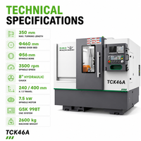 Tour CNC TCK46A, moteur servo CNC GSK, métal, petit tour horizontal à broche unique, usage moyen, 2 axes, capacité de déplacement Z de 360 mm