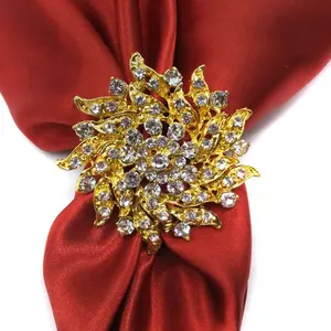 Groothandel Gold Metal Wedding Bling Strass Decoratieve Servetringen