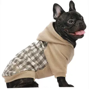 Pet Sweaters Dog Knit Fluffy Wool Fashion Plaid Pattern Hooded Customized Pet Hoodie Clothes Dog Fleece Sweater