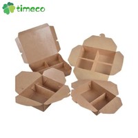 Boîte à emporter en papier kraft blanc écologique à 2 compartiments avec couvercle pour nouilles