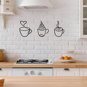 Conjunto de 3 Peças de Arte Deco: Caneca de Café, Arte de Parede em Metal, Decoração Suspensa em Arame, Acessórios para Cozinha, Sala de Jantar, Loja, Casa e Escritório com Tema de Café - Product Image 1