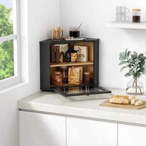 <b>Corner</b> Bread Box Natural Two Layer Kitchen Countertop Cabinet Mount Pantry Shelf Bread <b>Storage</b> Container - Product Image 3