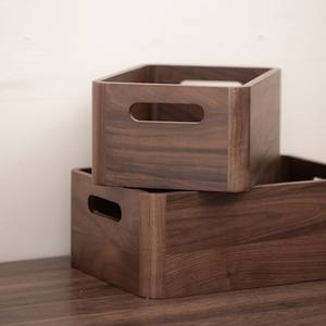 Stackable nestable hình chữ nhật màu đen óc chó bằng gỗ sinh thái thân thiện lưu trữ hộp xử lý cho bán buôn biểu tượng tùy chỉnh Modular - Product Image 3