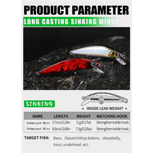 XIDIAOYU <span class=keywords><strong>Esca</strong></span> Artificiale Minnow 5g/7.5g a Lenta Affondamento per Lanci a Lunga Distanza, per <span class=keywords><strong>Spigola</strong></span> e Pesci di Acqua Salata - Product Image 2