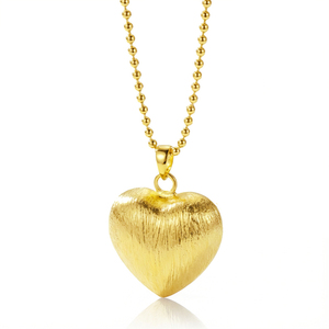 925 银镀金拉丝心形吊坠球链项链 - 女士浪漫时尚首饰 - Product Image 1