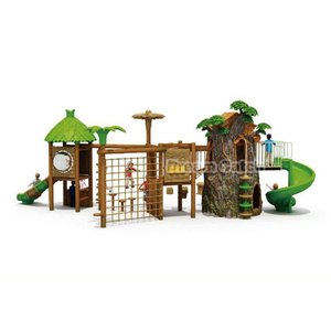 Dream Catch Ensemble de toboggans en plastique pour enfants à deux étages <span class=keywords><strong>Cabane</strong></span> dans les arbres pour enfants Aire de jeux extérieure avec filet d'escalade - Product Image 2