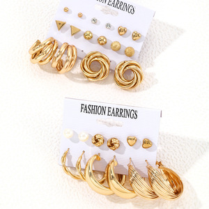 Vintage Fashion Costume Earrings <b>Set</b> with Imitation <b>Pearl</b> Gold Plated Geometric Alloy Main Stone Women's Party Jewelry - Product Image 3