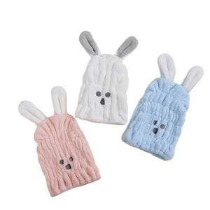 Chapeau de séchage de cheveux en velours corail avec oreilles de lapin mignonnes pour enfants, pour garçons et filles - Super absorbant et à séchage rapide - Product Image 4