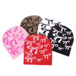 Cappelli coreani senza polsino in maglia Beanie Jacquard alla moda con fiocchi sport freddi di personalità di strada - Product Image 3