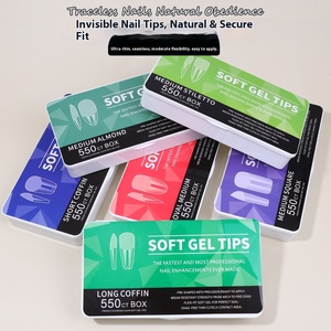 Caja blanca de plástico para explosiones, cubierta completa francesa, exfoliante ultrafino sin costuras, gota de agua larga, almendra, <span class=keywords><strong>uñas</strong></span> postizas no talladas - Product Image 1